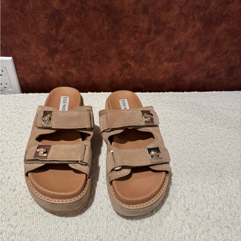 Steve Madden Tan Suede Slide Sandals